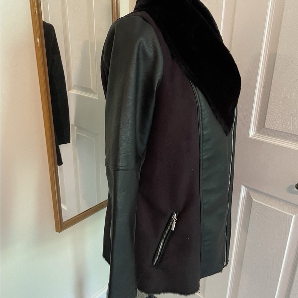 Baccini black faux leather jacket with faux fur